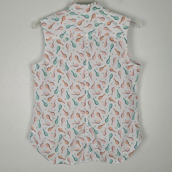 Lands' End No Iron Supima Cotton Sleeveless Button Shirt Tennis White Size 10P - Picture 3 of 10